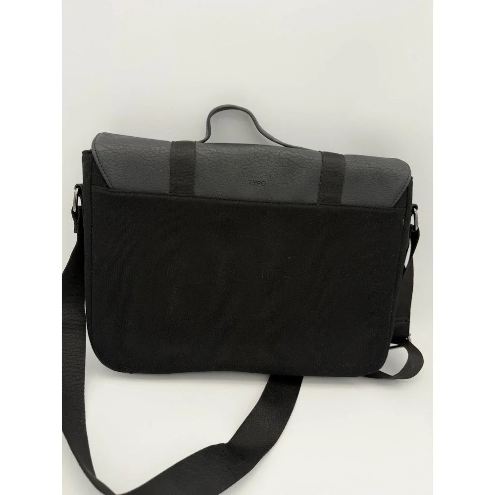 Typo Black Canvas Faux Leather Messenger Bag Crossbody Laptop Satchel Work Bag